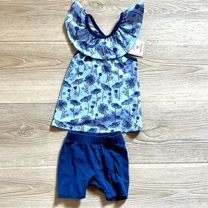 NWT Girl’s Sz 12m Little Millie Blue Floral Tank Top & Shorts Summer Set